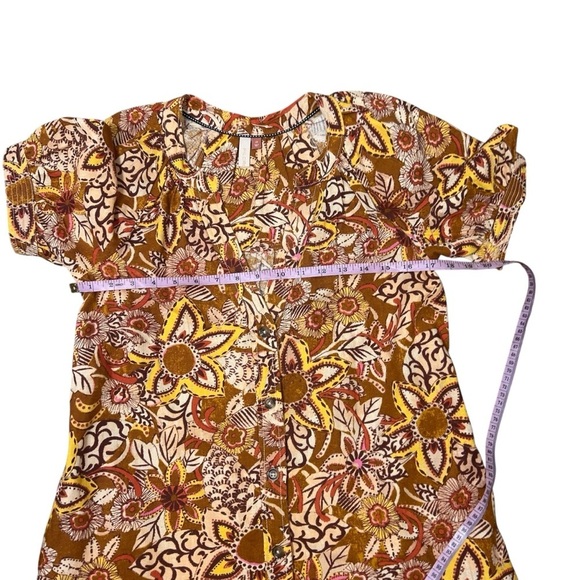 Anthropologie Pilcro Floral Tapestry Puff Sleeve Dress Size XS button linen rust - Picture 8 of 8